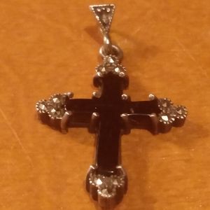 Antique c1890 Silver Cross Black Onyx Hematite 925